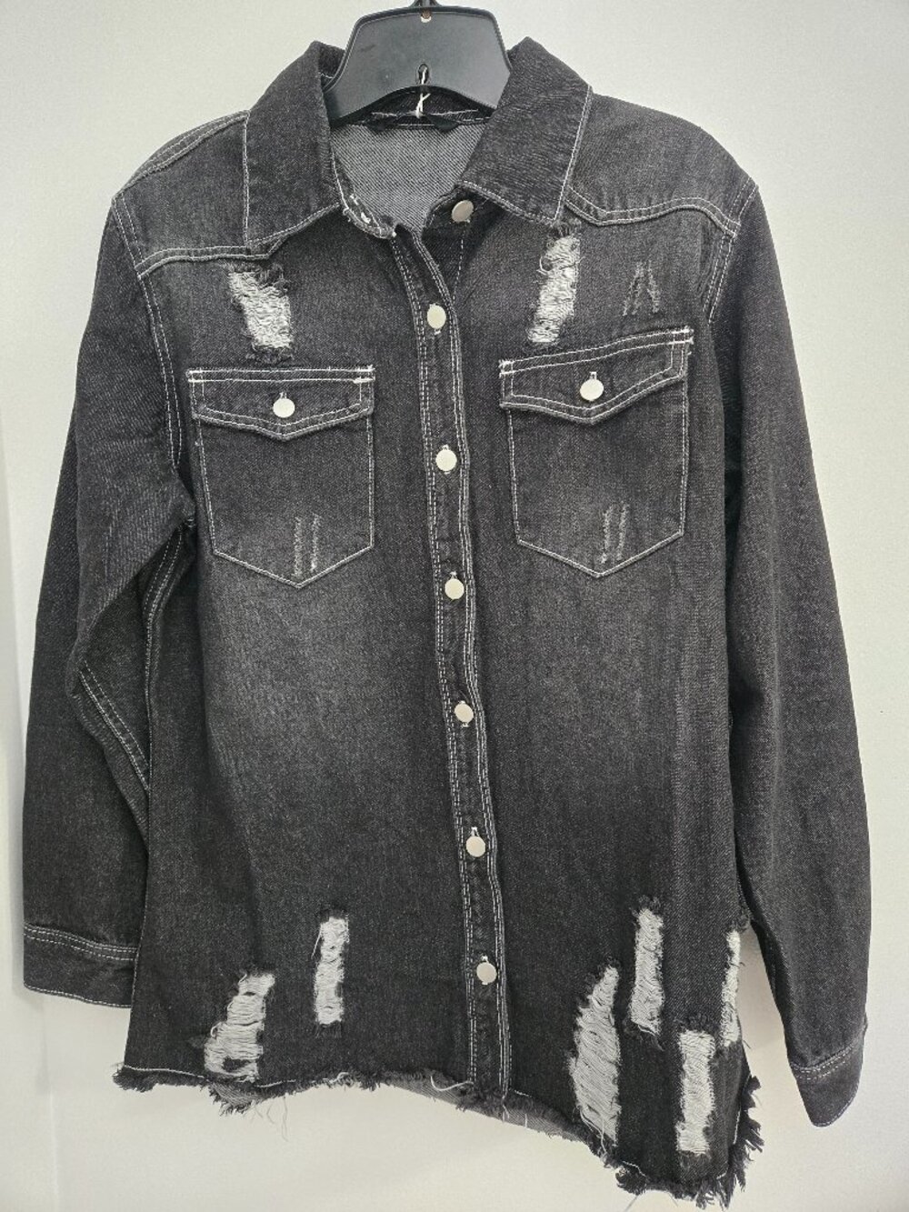 Dokotoo Women’s L Oversized Boyfriend Denim Jacket Distressed Button Down Jacket